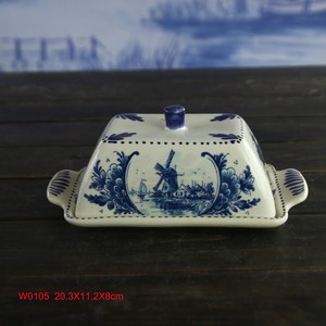 Boîte à beurre de service à vin, présentoir à beurre en céramique bleu et blanc - Product Image 2