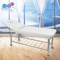 Table de massage thérapeutique portable moderne blanche avec trou pour traitement par ventouses, fauteuil inclinable pour extensions de cils, base électro-plaquée