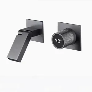 Gunmetal gray Wall Mount faucet hot cold washbasin basin sink faucet Digital Display bathroom basin Faucet folding Spout