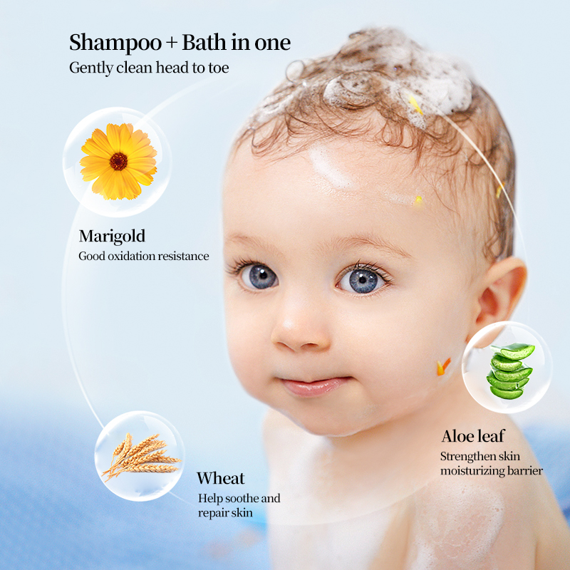 ORANGLES Private Label Wholesale Baby Wash & Shampoo – Mild Tear-Free 2-in-1 Cleanser for Sensitive Baby Skin - angled perspective - Image 4 of 4 | excellent for daily use | New York | Free Shipping ORANGLES