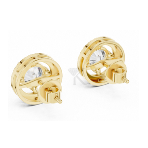 Pendientes de Diamantes Cultivados en Laboratorio con Halo Flotante, Engaste en Oro Amarillo y Cierres de Rosca Seguros, Elegantes y Minimalistas - Product Image 2