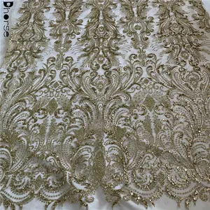 Wholesale African french lace sequin glitter fabric for party dress