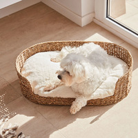 Panier de couchage ovale en jonc de mer naturel écologique tressé à la main pour animaux de compagnie – Confortable pour chats et chiens – Vente en gros