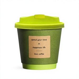 Gobelets à café verts réutilisables avec couvercle, lot de 330 ml, pour boissons chaudes, en papier kraft, simple paroi, impression numérique, IAM ACTIVE IAM AWAKE IAM LOVE - Product Image 2