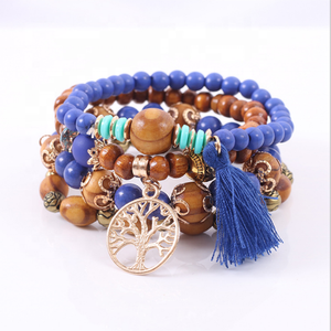 Bohemia playa multicapa granos de madera de árbol de la vida encanto pulseras - Product Image 1