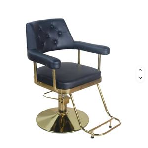 Chaise de coiffure de salon moderne et élégante avec revêtement en cuir PU gris, cadre doré et base ronde élargie, adaptée aux salons de coiffure - Product Image 3