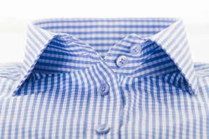 Femme coton coupe slim anti-rides col italien robe vichy bleu clair chemise à carreaux - Product Image 3