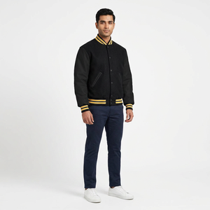Wholesale Premium <b>Long</b> Sleeve Classic Baseball Style Winter <b>Jacket</b> with Stand Collar Front Logo 100% Cotton Breathable <b>Men's</b> - Product Image 1