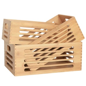 Bamboo Storage <b>Basket</b> Rectangle <b>Stackable</b> Desktop Organizer For Bathroom Bedroom Clothes Sheet Storage - Product Image 1