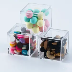 Caja acrílica cuadrada para caramelos, molde personalizado de acrílico transparente, dispensador de dulces, caja de almacenamiento de grado alimenticio, venta al por mayor, acrílico transparente