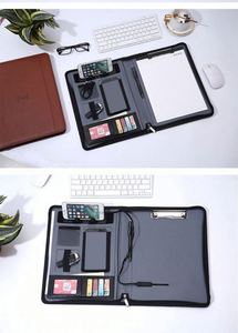 Cargador Portátil Multifunción A4 de Cuero PU con 8000 mAh, Clip para Gerentes, Regalo Empresarial, Agenda Personalizada Negra - Product Image 4