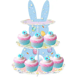 Easter Cupcake Stand Bunny Eggs Theme 3 Tier Cupcake Holder Decorations Rabbit Dessert Display Tower Easter Party Supplies
