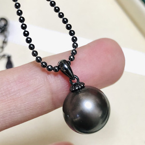 Accessoires en argent S925 pour la création de bijoux, perles rondes de 9 à 13 mm, 31046, support vide, pendentif tête de melon noir - Product Image 1