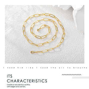 Dainty Trendy 18K Gold Plated Claw Setting Paper Clip Chain Brass Link <b>Statement</b> Layered <b>Necklace</b> Women's Party Gift Custom Logo - Product Image 1