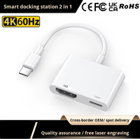 Adaptateur Type-C vers 2.0 avec 4K 60Hz HDR USB3.0 et charge PD 100W, sans prise requise, pour ordinateur portable/téléphone vers TV/projecteur - En stock