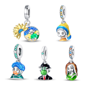 Nuovo Charm Originale in Argento Sterling S925, Serie Dipinti Famosi: Mona Lisa, <span class=keywords><strong>Figlio</strong></span> dell'Uomo, Van Gogh, Ciondolo per <span class=keywords><strong>Bracciale</strong></span> Fai-da-Te da Donna - Product Image 1