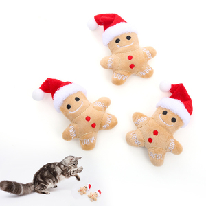 Manufacturer Wholesale Fashion Cute Pet Interactive Christmas Hat Gingerbread Man Pet Plush Toy Christmas <strong>Cat</strong> Toys with <strong>Catnip</strong> - Product Image 1