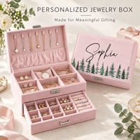 Boîte à bijoux rectangulaire en velours suédé avec logo personnalisé, organiseur de bijoux à 2 niveaux, étui de rangement avec tiroir et crochets pour colliers et bagues