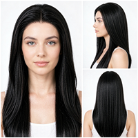 Vente en gros de postiches synthétiques classiques de 22 pouces, lisses et foncés, à clipser, extensions longues et soyeuses pour femmes, à porter au quotidien