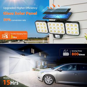 Lámparas de pared solares Luz de inundación brillante <span class=keywords><strong>Panel</strong></span> de vidrio <span class=keywords><strong>Sensor</strong></span> de movimiento <span class=keywords><strong>LED</strong></span> Seguridad Luces solares de jardín para el hogar Iluminación de pared al aire libre - Product Image 3