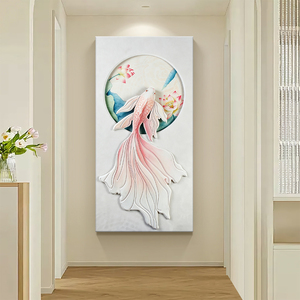 Peinture murale moderne de poissons koï, décoration de luxe pour la maison, image en pierre de grès 3D en relief avec éclairage LED pour l'entrée, décoration d'hôtel - Product Image 5