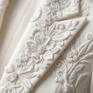 Ensemble 2 pièces blanc ivoire <span class=keywords><strong>pour</strong></span> femme, blazer à bouton unique et jupe moulante, broderie florale baroque, formel, <span class=keywords><strong>mariage</strong></span>, sur mesure OEM/ODM - Product Image 2