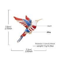 Broche Colibri Diamantée Drapeau Américain USA 250ème Anniversaire Fête de l'Indépendance Souvenir Alliage de Zinc Accessoire de Vêtement Épingle