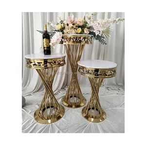 طاولة زفاف دائرية بإطار معدني ذهبي من الفولاذ المقاوم للصدأ لتزيين حفلات الزفاف