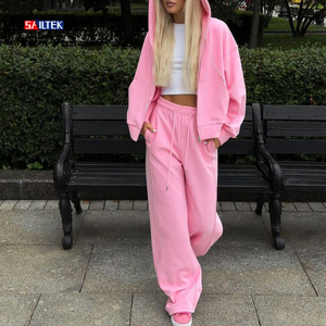 <span class=keywords><strong>Streetwear</strong></span> Y2k Vêtements à la mode en gros Survêtement rose respirant pour femmes Ensemble sweat à capuche zippé décontracté pour femmes 2 pièces - Product Image 1
