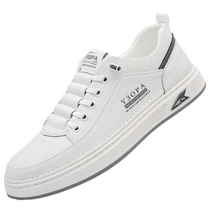 Y30PA – baskets en cuir blanc pour hommes, chaussures de printemps à bout rond, à lacets, semelle en caoutchouc antidérapante, chaussures décontractées à la mode - Product Image 5