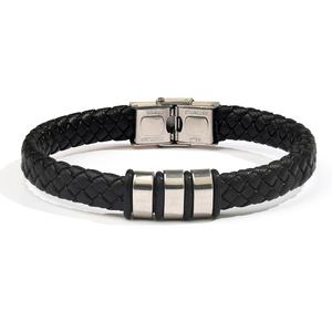 Brazalete <span class=keywords><strong>de</strong></span> Cuero con Piedra Natural para <span class=keywords><strong>Hombre</strong></span>, Letras Inglesas Grabadas, Regalo para el Día del Padre, Cierre <span class=keywords><strong>de</strong></span> Acero Inoxidable Color Acero - Product Image 2