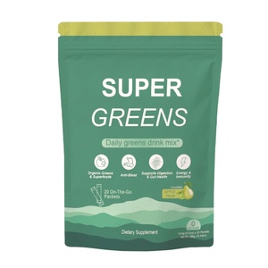 Mélange de poudre de probiotiques OEM Daily Greens Drink Mix, 20 sachets, santé intestinale, immunité, saveur pomme-poire, moringa, chlorelle, adulte, biologique - Product Image 5