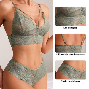 Odm Lingerie Set Met Doorschijnend Design Plus Maat Staalvrije Bh & Korte Sets Kant Mesh Diepe V-Hals Tweedelige Bh Sets - Product Image 3