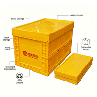 Caisse de rangement pliable jaune en PEHD avec couvercle, 60L, pour l'organisation des aliments et des articles ménagers
