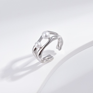 custom plata 925 sterling silver gold plated pearl <b>ring</b> <b>open</b> adjustable black engagement marriage simple vintage <b>rings</b> for women - Product Image 5