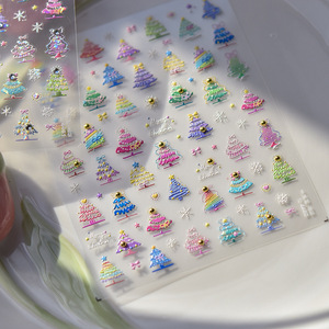Pegatinas de Uñas Navideñas 5D, Diseño de Árbol de Navidad y Copos de Nieve, Calcomanías Autoadhesivas en Relieve para Arte de Uñas, para Manicura DIY en Salón - Product Image 2