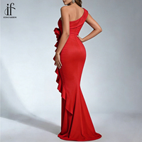 Damen Rotes Einschultriges Rüschen-Meerjungfrauenkleid Elegantes Langes Abendkleid Formelles Partykleid Maßanfertigung Großhandel