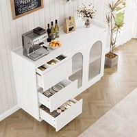 Buffet moderne avec portes en verre, éclairage LED, 3 tiroirs, meuble de rangement pour bar à café, salle à manger, cuisine