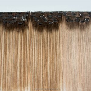 Extensiones de Cabello Humano con Clip, Color Ombre Marrón Rubio, Cabello Remy, Doble Trama a Máquina, Puntas Completas - Product Image 2
