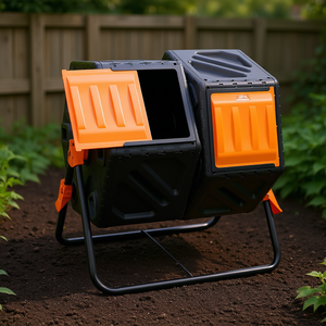 Composteur à double compartiment 37 gallons, sans BPA, structure en acier avec portes coulissantes pour aérateurs de compost à haut volume, usage jardin - Product Image 2