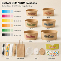 Bols en papier kraft jetables personnalisables avec logo, de qualité alimentaire, pour ramen, nouilles, salades et riz, avec couvercle et manchon en PET/PP, pour le marché.