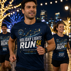Camiseta Personalizada para Carrera Nocturna de Navidad, Ropa para Eventos Deportivos, Camiseta para Carrera de 5K - Product Image 1