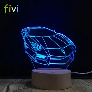 Lampu Kayu LED 3D Supercar, Keren Mode Grand Touring Mobil Lampu Malam Anak Laki-laki, Hadiah Lampu Meja Rumah Kamar Tidur 2019