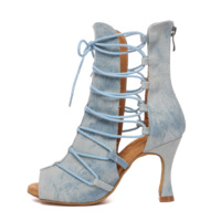 LUOQIAO Violet Denim High-Top Jazz Ankle Boots Femmes Sexy Soft-Sole High-Heeled High-Heeled Bachata Salsa Latin Dance Shoes 7.5cm