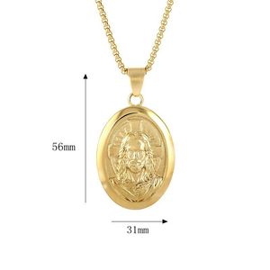Collar con Colgante Ovalado de Acero Inoxidable para Hombre, Chapado en Oro y Plata, Diseño Religioso de Jesucristo, Joyería de Regalo YS013 - Product Image 5