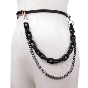 Waist <b>Chain</b> Black Acrylic Double Layer Punk Streetwear Hip Hop Fashion Body <b>Chain</b> For Daily Wear - Product Image 3