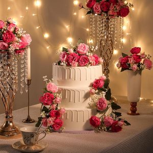 फूल 2 बंच गुलाबी रेशम गुलदस्ते शादी की टेबल सेंटरपीस फूलों की व्यवस्था - Product Image 4