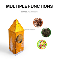 Boîte en métal dorée en forme de maison JYB, style lanterne de Noël, pour thé, café, bonbons, avec couvercle triangulaire