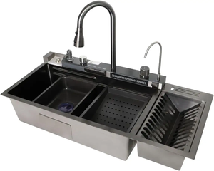 2025 New style Multi Function Stainless Steel 304 Nano Black Surface <strong>sink</strong> Handmade Wash Basin <strong>Kitchen</strong> <strong>Sink</strong> with dish rack - Product Image 2