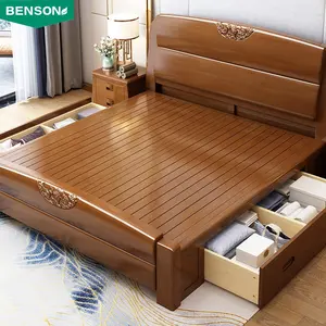 Exotic european plank luxury classic children modern furniture queen size latest design double wooden slat frame solid wood bed